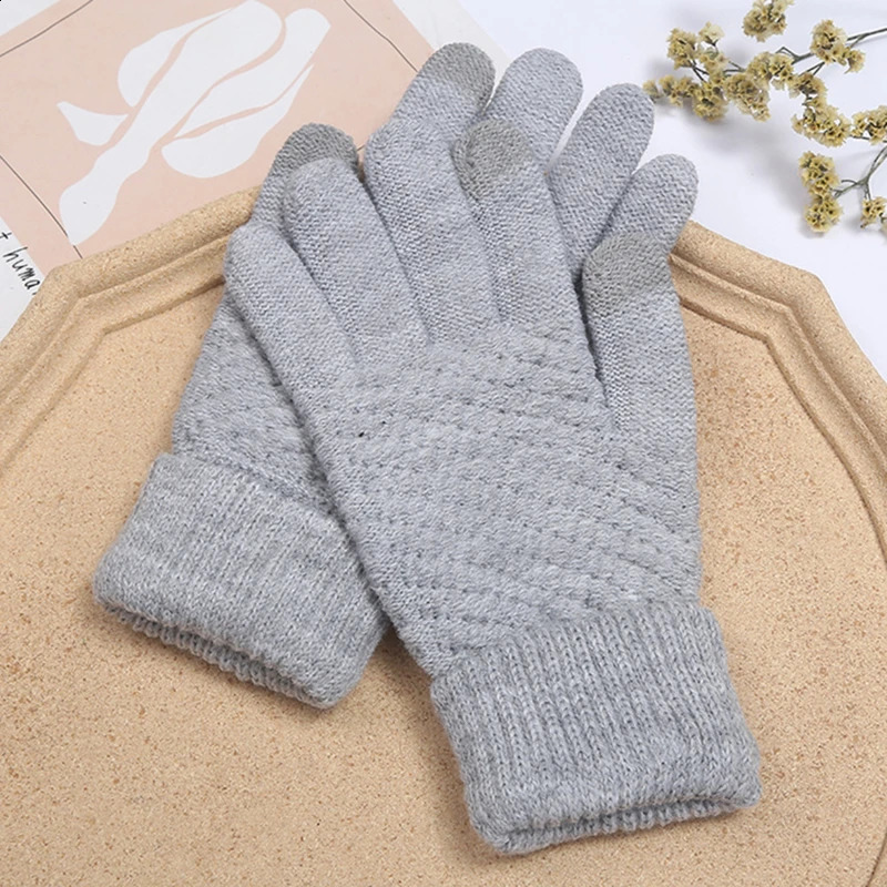 Winter Touch Screen Glove Men Warm Stretch Knit Mittens Wool Full Finger Guantes Female Crochet Luvas Thicken 240906