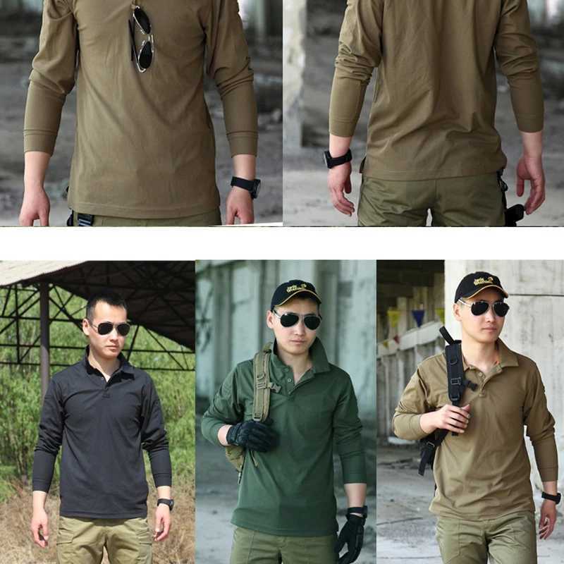 casual men polo shirts Tactical Military Mens long sleeve Shirt Solid Army Hunting Climbing Tee Shirt Quick Dry Breathable TopsX240912