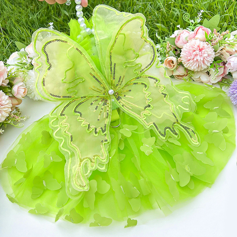 Big Butterfly Small Dogs Dress Puppy Bridal Gown Tulle Skirt Sequin Mesh Lace Thin Pet Apparel Pet Butterfly Princess Dress