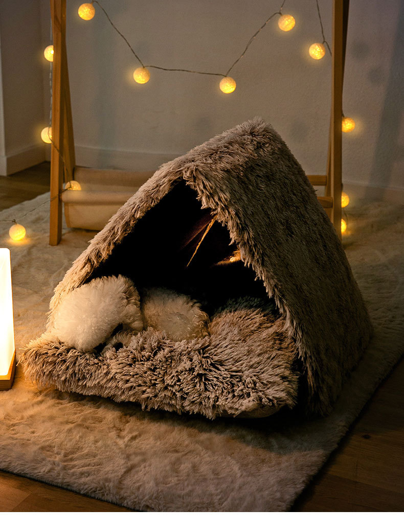 New Pet Tent House Warm Plush Cat Bed Soft Kitten Nest Kennel for Puppy Cats Indoor Sleeping Tent With Cushion Pet Supplies