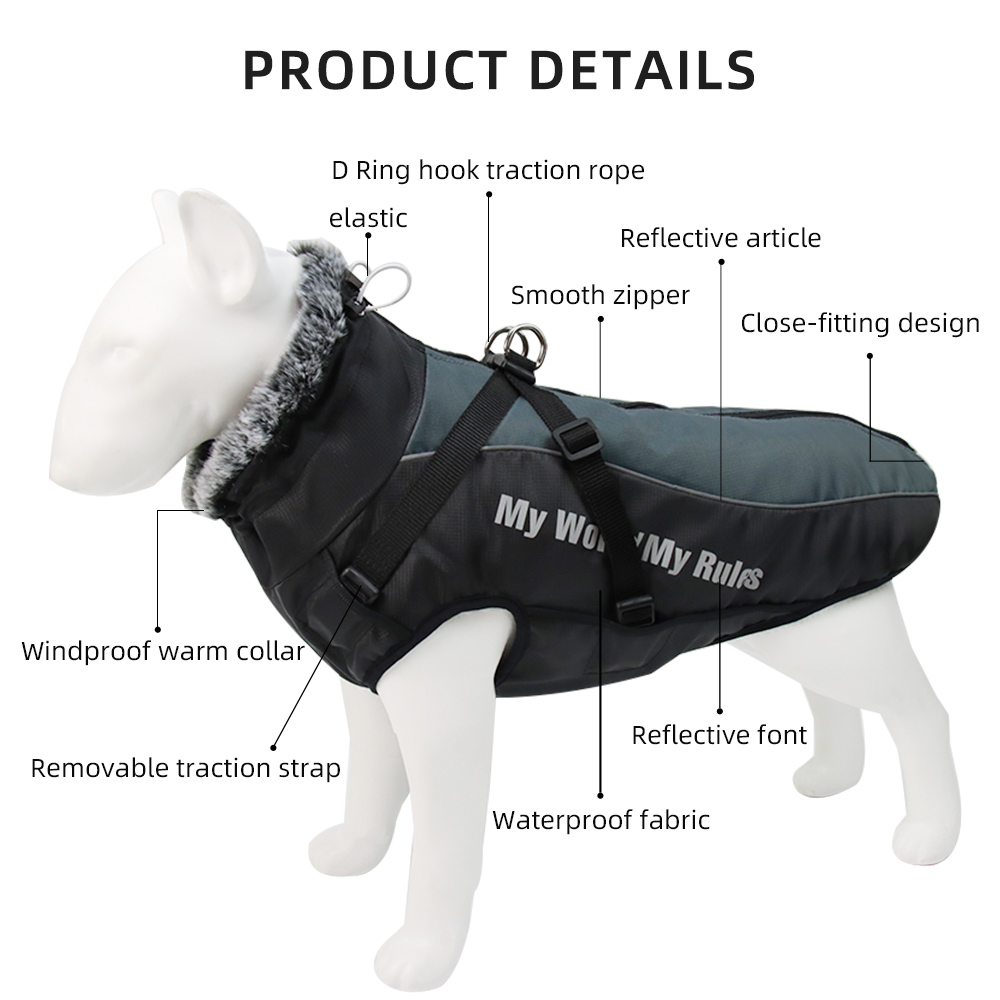 Windproof Dog Winter Coat, Reflective Dog Cold Weather Coat Winter Jacket for Medium & Large Dogs Pet Warm Clothing Wind Breaker