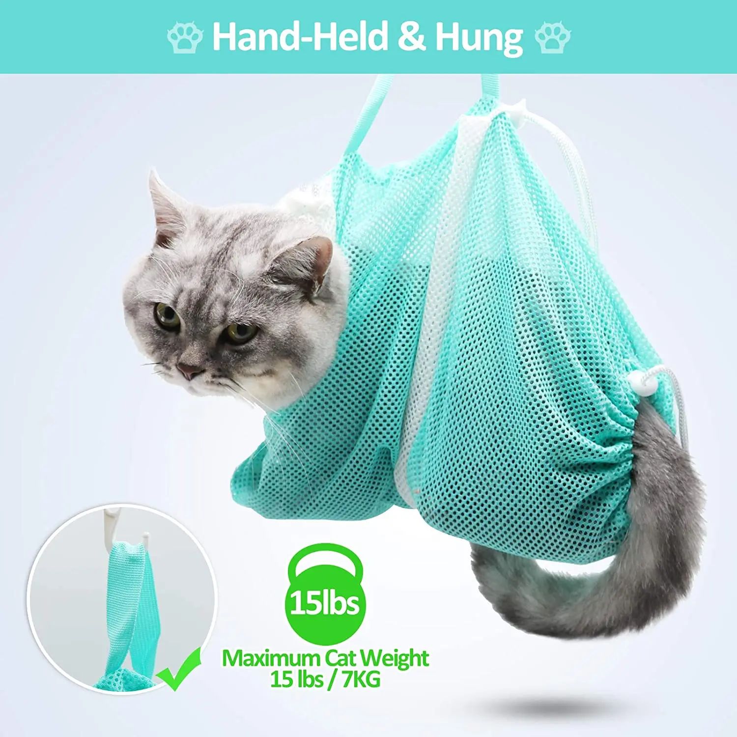 Cat Grooming Shower Bag Mesh Polyester Wash Mesh Bags Adjustable Cats Restraint Bag Prevent Scratching For Bathing Nail Trimming