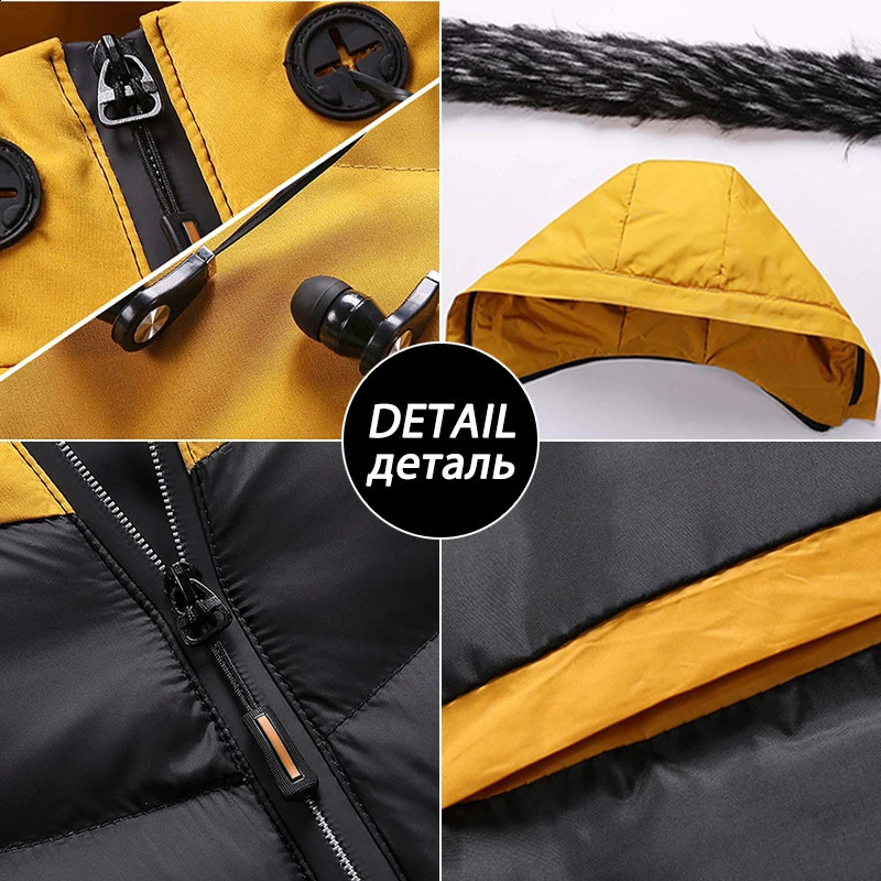 Men Winter Jacket Fur Collar Hooded Thick Warm Cotton Outwear Man Patchwork Parka and Coats Windbreaker Parkas Male M-5XL 240911