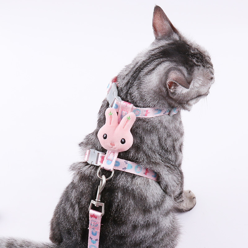 Cat Harness and Leash Rabbit I-shaped Cat Leash Anti-breakaway Adjustable Cat Walking Leashes for Cat & Puppies Cat Accessories