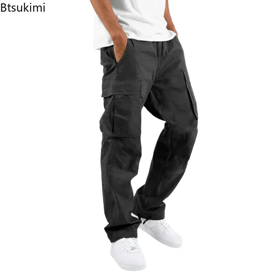 Cargo Pants Trousers for Men Full Length Solid Color Loose Multi-pocket Drawstring Pockets Pants Male Cargo Pants 5XL 240911
