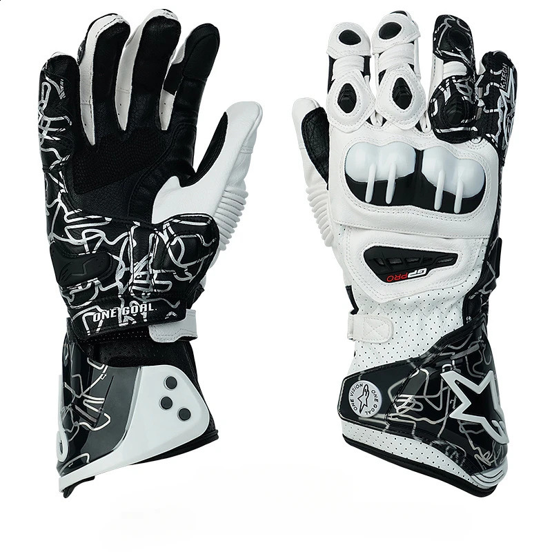 Genuine Leather Off-road Printed Long Anti Fall Motorcycle Racing Protective Gloves for Outdoor Windproof Riding Motorcycles 240906