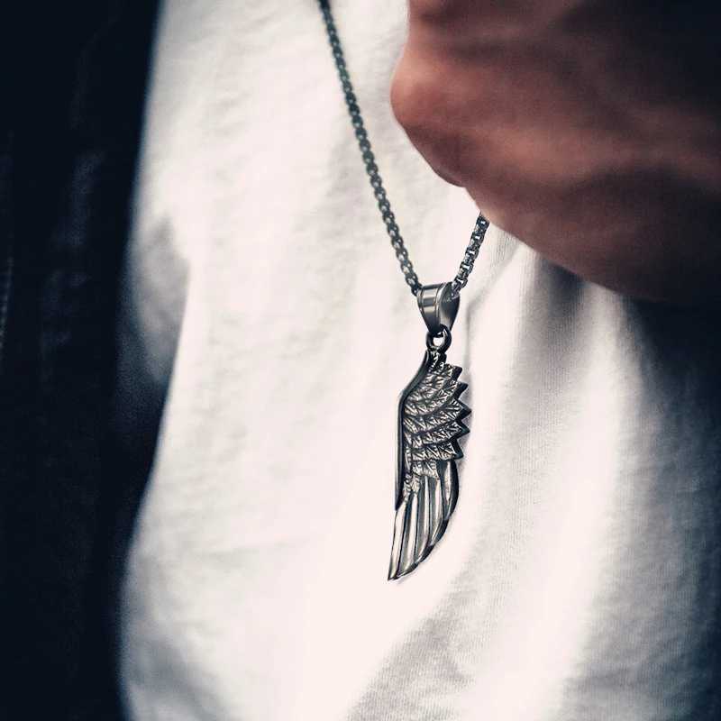 Hot Fashion Feather Mens Pendant Necklace Punk Retro Stainless Steel Box Chain Necklace Mens Jewelry Gift W240911