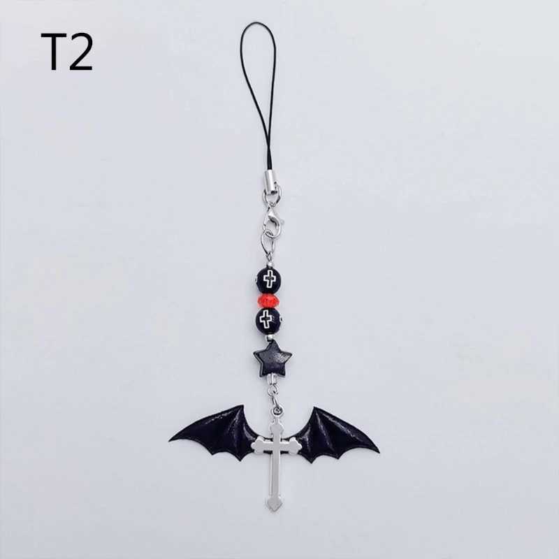 Quickly reach Y2K Harajuku mobile phone charm with Halloween bat pendant bow hanging rope key W240911
