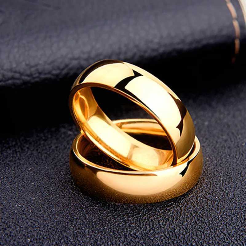 Simple luxurious gold titanium steel ring suitable for women fashion paradigms curved surfaces ordinary finger rings couple jewelry W240912