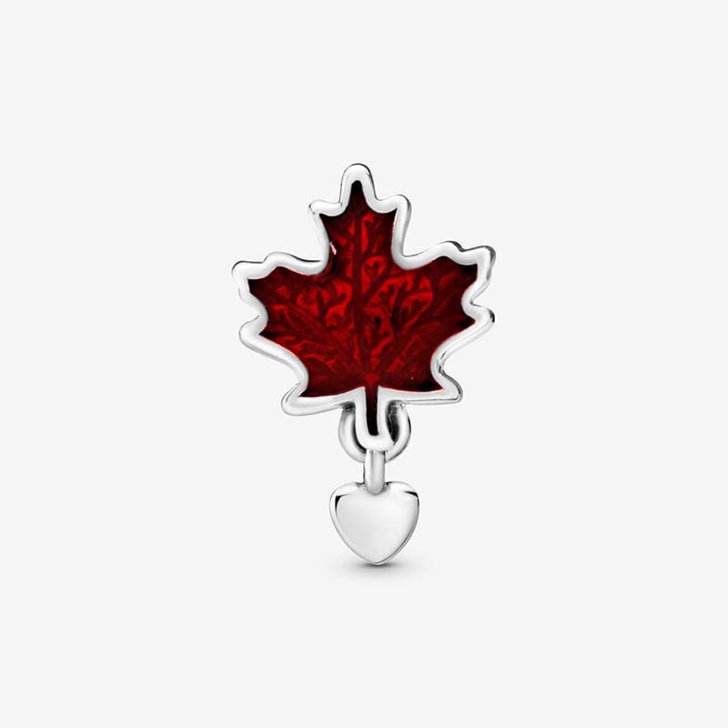 Canada Red Maple Leaf Charm 925 Sterling Silver Logo Charms Set Bracelet Bangle DIY Making Components Necklace Pendant Charm With Luxurious Retail Box