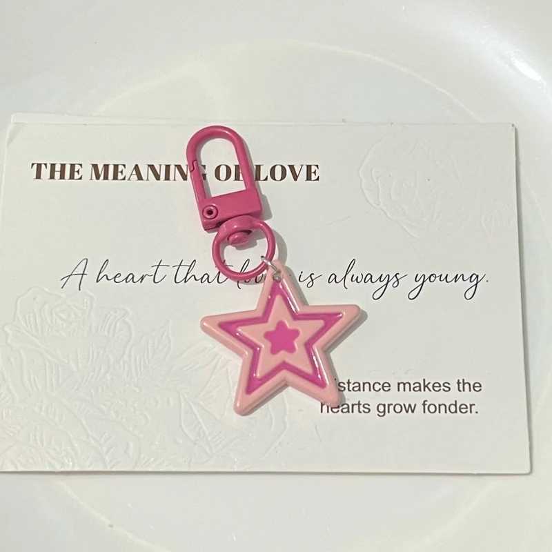 Rose Red Pentagon Star Keychain Pendant Girl Fashion Cartoon Creative Backpack Shoe Bag Keychain Accessories W240911