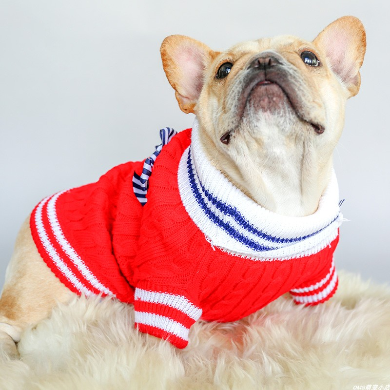 1PC Pet Clothing Cat Autumn and Winter Thickened Warm Soft Red Bow Knitted Elastic Sweater Suitable for Small and Medium Dogs