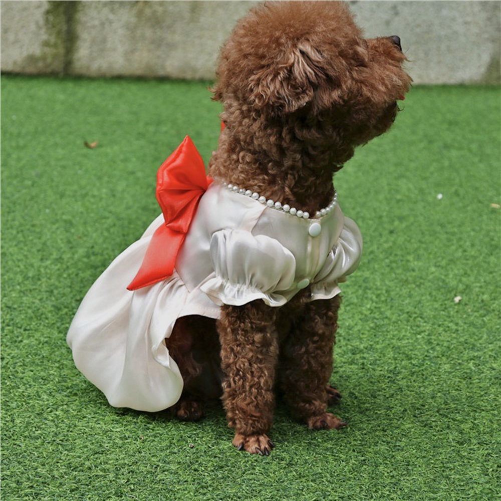 Summer Pet Dog Dress Luxury Dog Pearl Princess Skirts Short Sleeve Dress For Small Medium Dogs Cats Wedding Bowknot Dresses