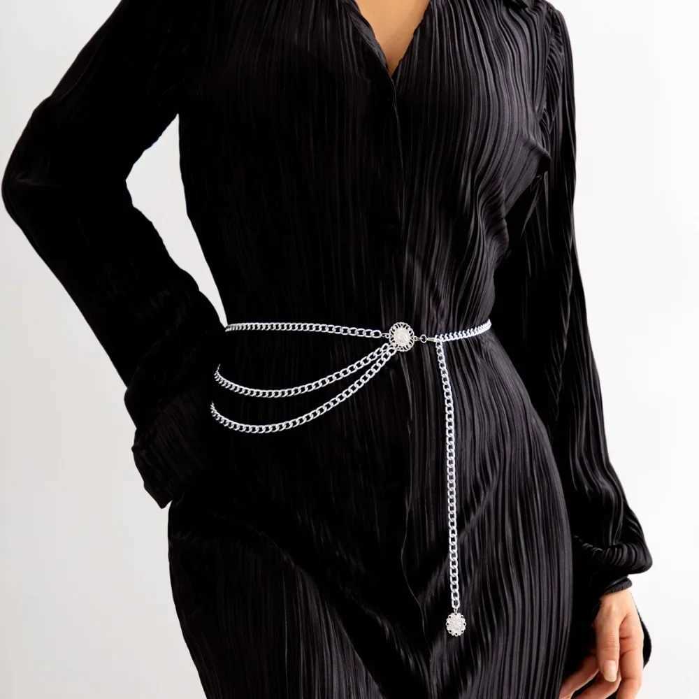 Boho Sexy Wen Fashion Belt Hip High Waist Gold Silver Narrow Metal Body Chain Block Edge New X250410