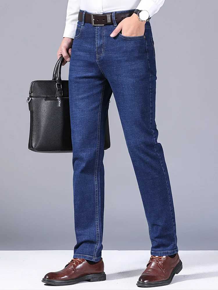2024 New Mens Classic Style Luxury Brand High Quality Jeans Business Casual Stretch Ultra Thin Denim Pants Fashion Blue Black Trousers W241205