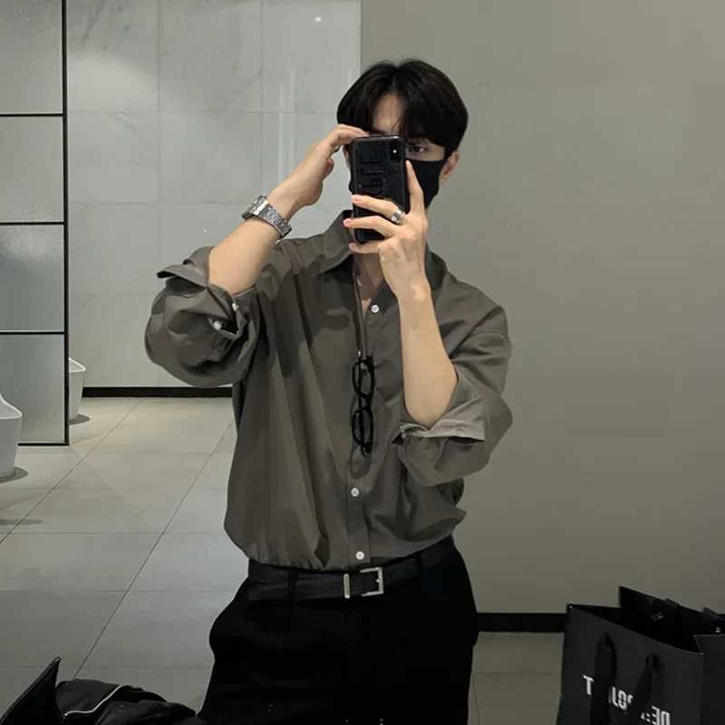 18-24 year old mens ultra-thin long sleeved shirt high-end British style suitable for casual occasions loose fit W240911