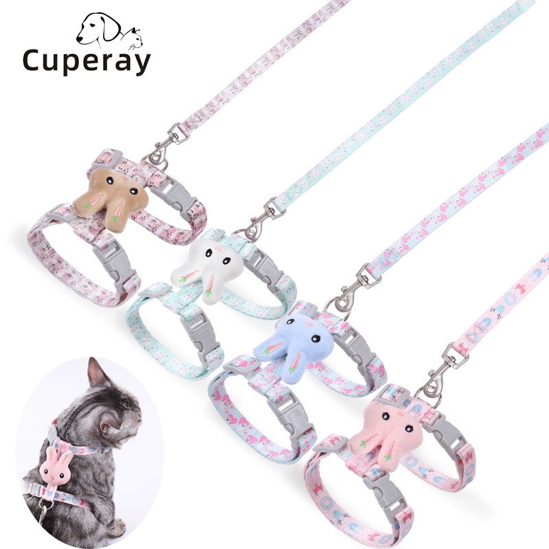 Cat Harness and Leash Rabbit I-shaped Cat Leash Anti-breakaway Adjustable Cat Walking Leashes for Cat & Puppies Cat Accessories