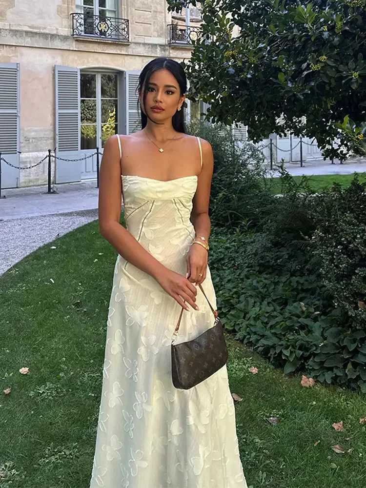 White Floral Print Wrap Waist Spaghetti Strap Maxi Dress Women Sexy U Neck Sleeveless Backless Long Robe Elegant Party VestidosX240912