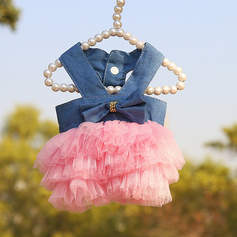 Dog Summer Dress Pet Cat New Pink Tulle Dress Girl Jean Dress Skirt Puppy Go Out Clothes For Small Medium Dogs