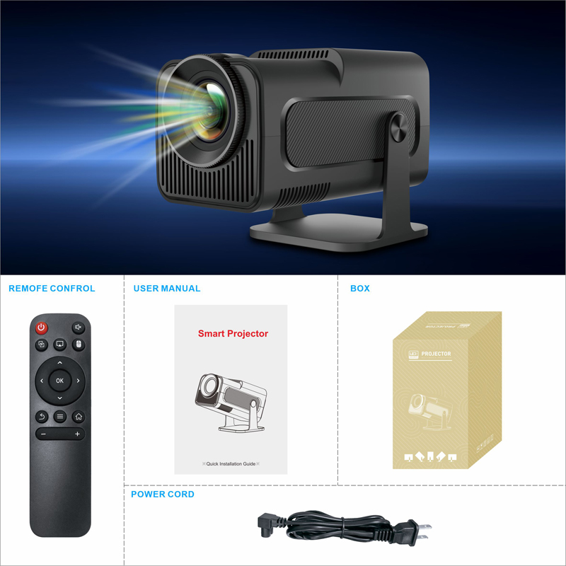 Top Quality HY320 Projector Android 11 HD 1080P Pixel Display Dual Wifi6 BT5.0 Home Cinema 180° Free Projection Outdoor Indoor Portable Smart LCD Proj