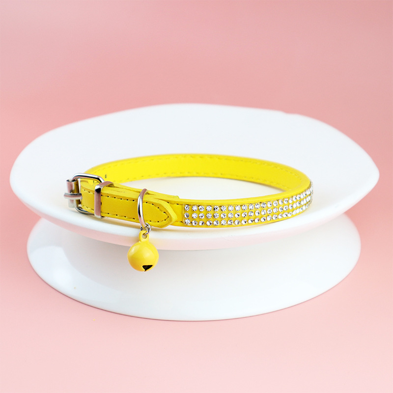 Shiny Rhinestone Cat Collar Leather Adjustable Pet Collar with Bell To Prevent Lost Fit for Cat and Puppy Kitten Accessories
