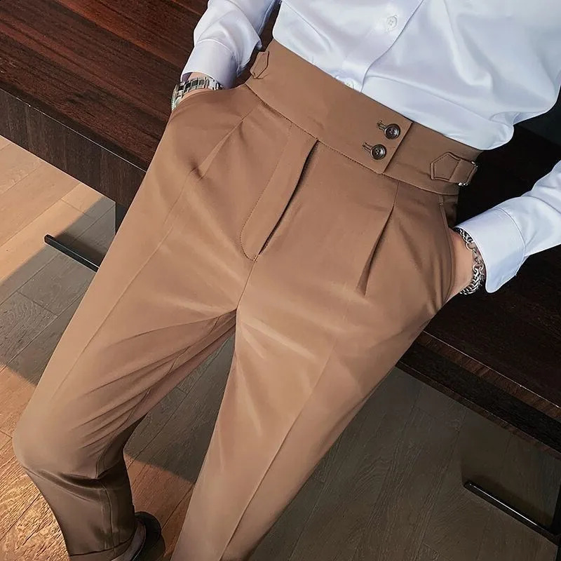 Mens y button down pocket set pants casual solid color straight highend elegant dress Chinese Year 240912