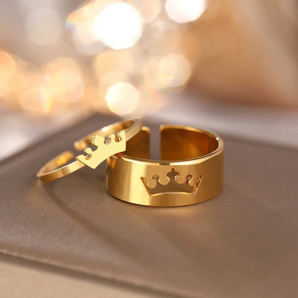 Stainless steel ring classic crown fashionable adjustable couple ring womens jewelry wedding lover girl engagement gift 2PCS/set W240912