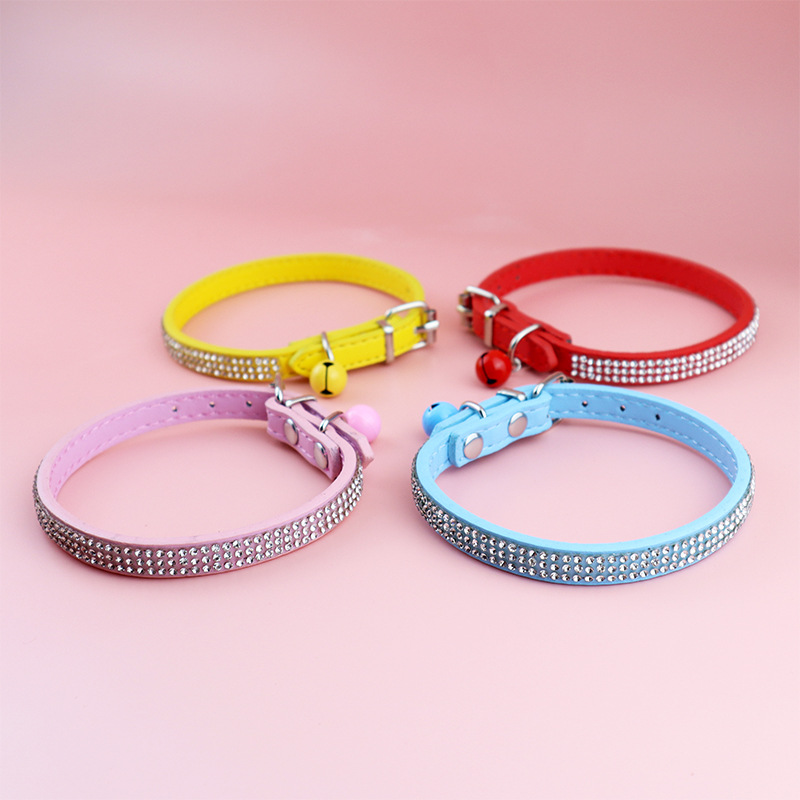 Shiny Rhinestone Cat Collar Leather Adjustable Pet Collar with Bell To Prevent Lost Fit for Cat and Puppy Kitten Accessories
