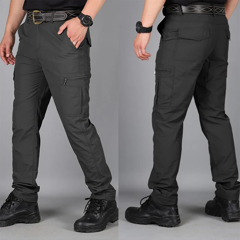 Mens summer tactical cargo pants lightweight casual waterproof Trousers wearresistant multi pocket outdoor hiking 240912