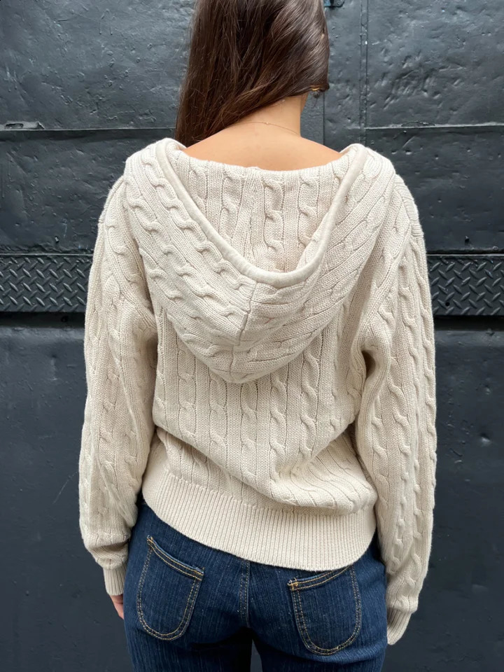 Twisted Flower Knitted Open cardigan Womens Autumn Long sleeved Hoodie Zipper Short Coat Street Clothing Fashion Sweater Y2K Top 240912