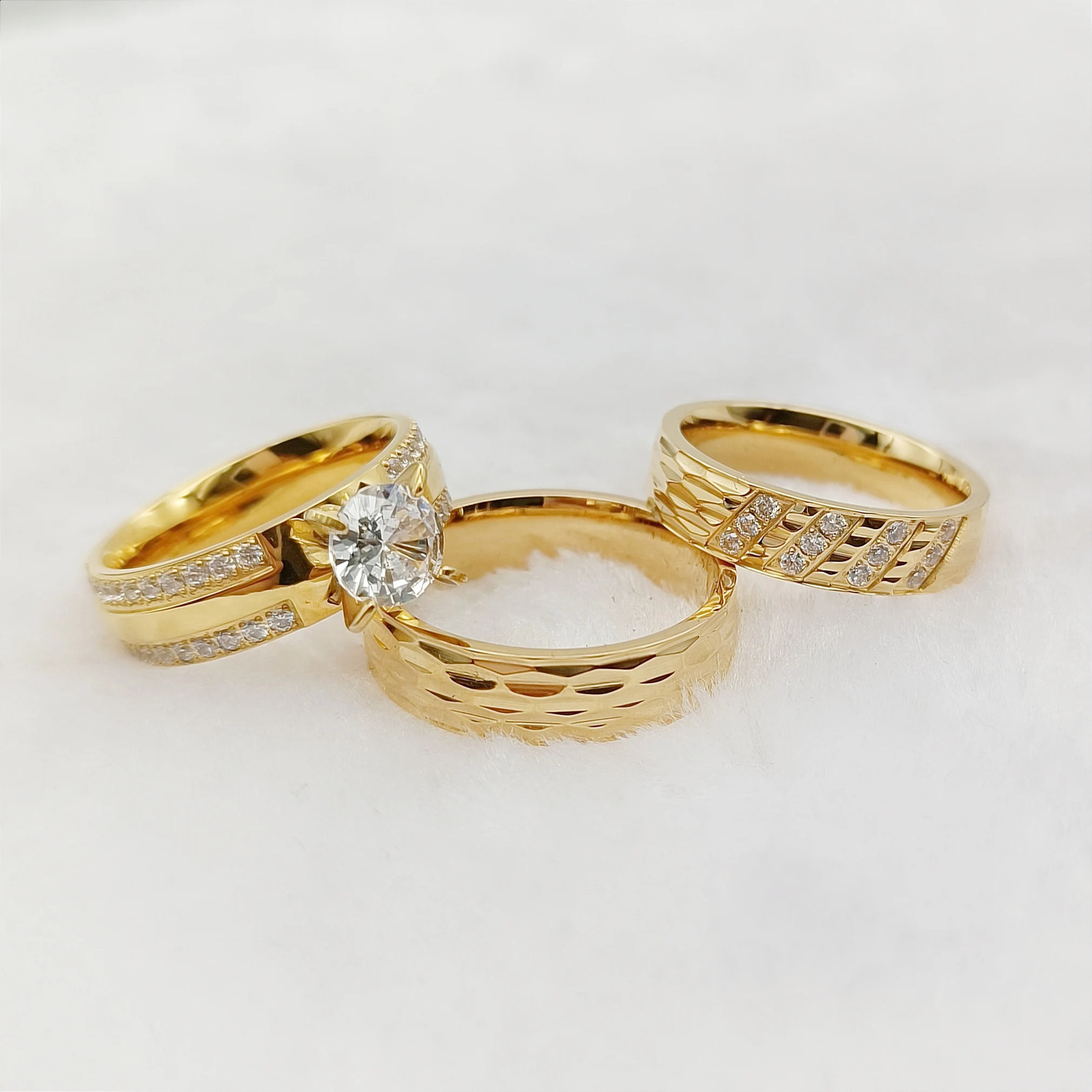 3 Bridal Promise Wedding Engagement Ring Set Western Love Alliance 24k Gold Plated Jewelry Ring 240912