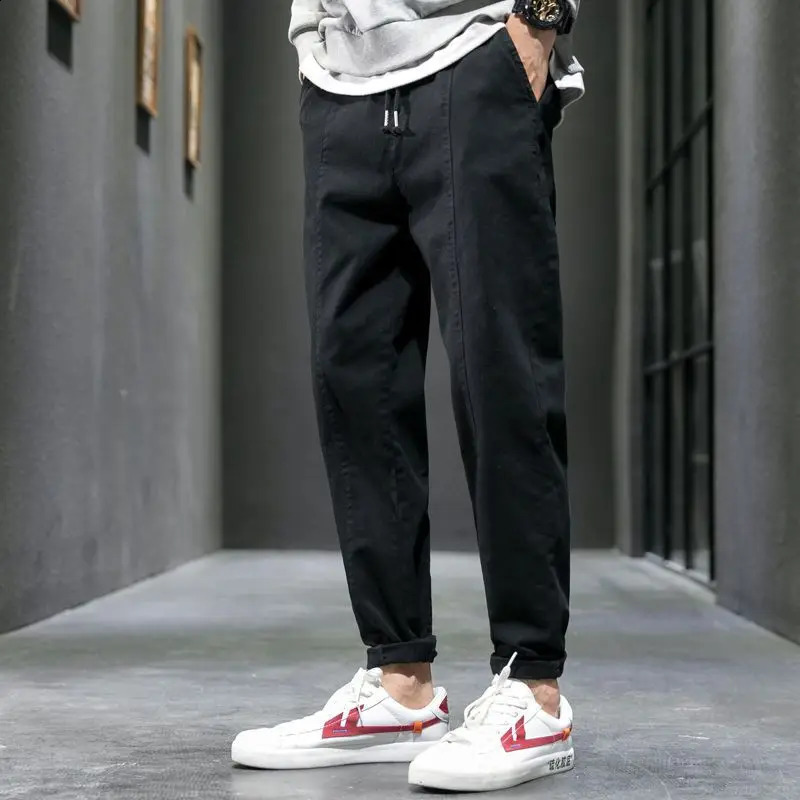 Spring Autumn Fashion Harajuku Y2K Solid Cotton Pants Man Straight Leg Loose Casual Trousers Hip Hop Streetwear Male Clothes 240911