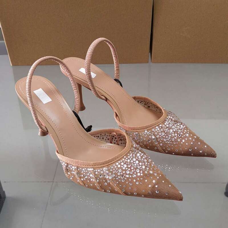 2024 Summer New Women's Sandals Water Dia Bright Mesh High Heels Footwear Elegant Sgback Pointed Slip on Party Lady Shoes 250326