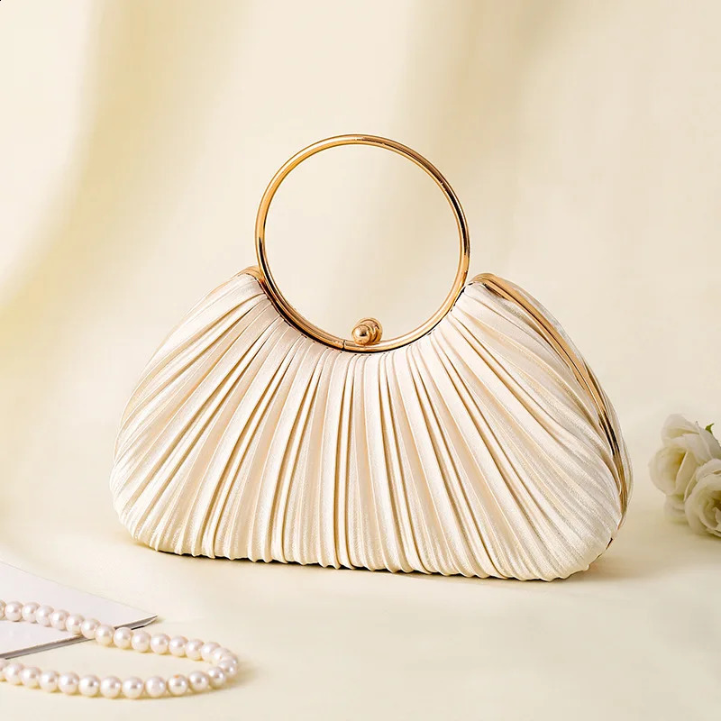 Vintage Warm Folded Evening Bag Elegant Retro Fashion Green Beige Round Womens Wedding Party Clutch Handbag 240910
