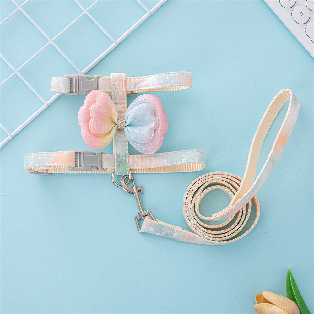 Bow Pet Harness and Leash,adjustable Anti-breakaway Cat Walking Rope,small Pet Leash and Harness with Quick Buckle Cat Supplies