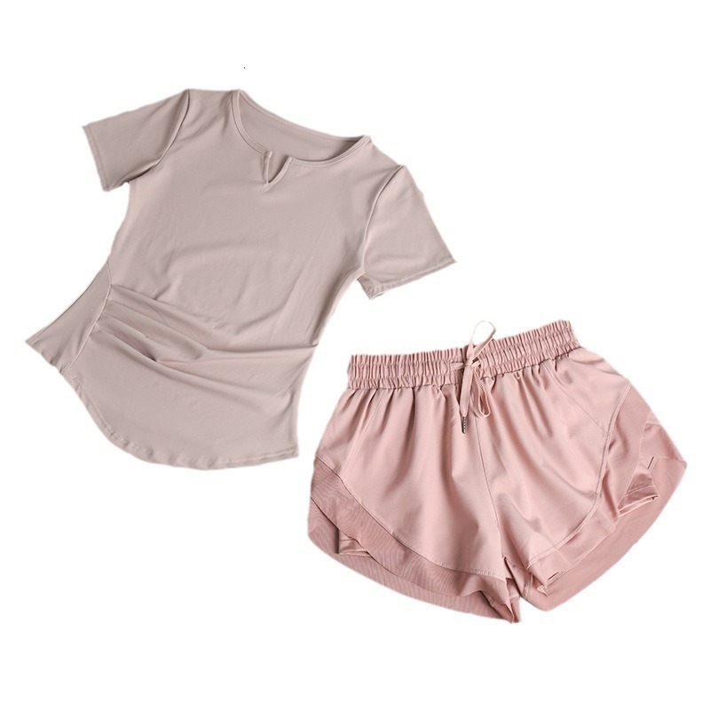 Fitness set for women, summer quick drying short sleeved sexy morning running training sportswear, professional high-end fashionable yoga clothes