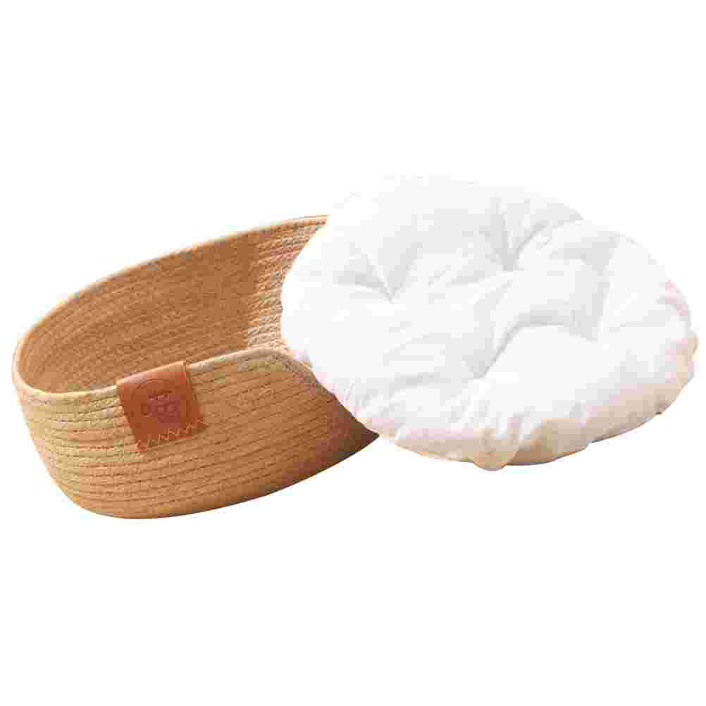 Woven Straw Cat Bed Pet Woven Basket Nest Basket Breathable Cat House Cooling Bed Kitten Small Dogs Puppy