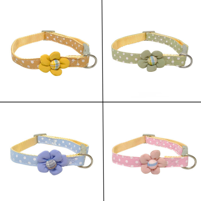 Polka Dot Cat Collar Adjustable Puppy Collar with Cute Flower Decoration for Kittens & Puppy Accessories Products Outdoor Travel