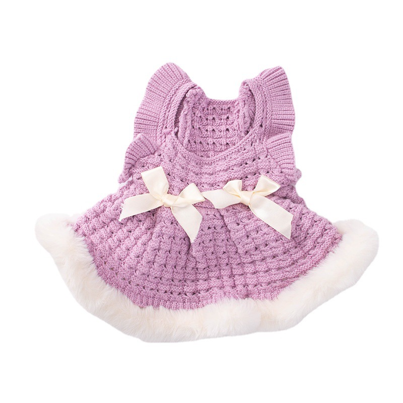 Elegant style bow cat clothing raw edge hollow sweater autumn puppy dress warm pet clothes