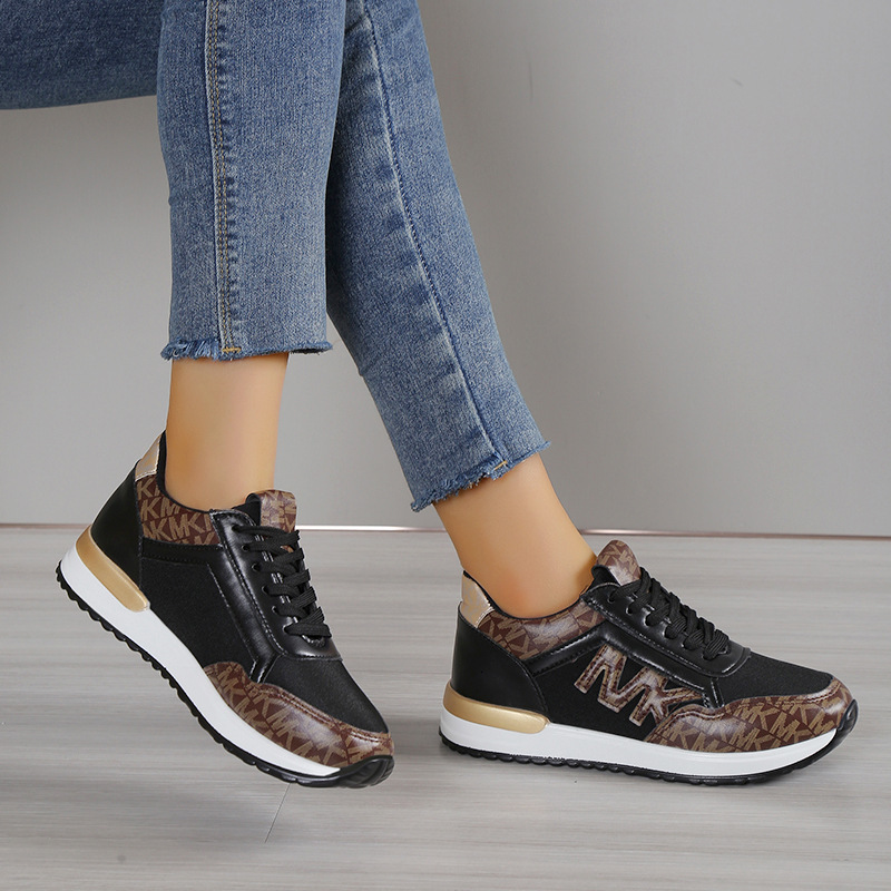 2024 oversized sports with printed lace up color blocking single shoe mesh casual versatile running shoes