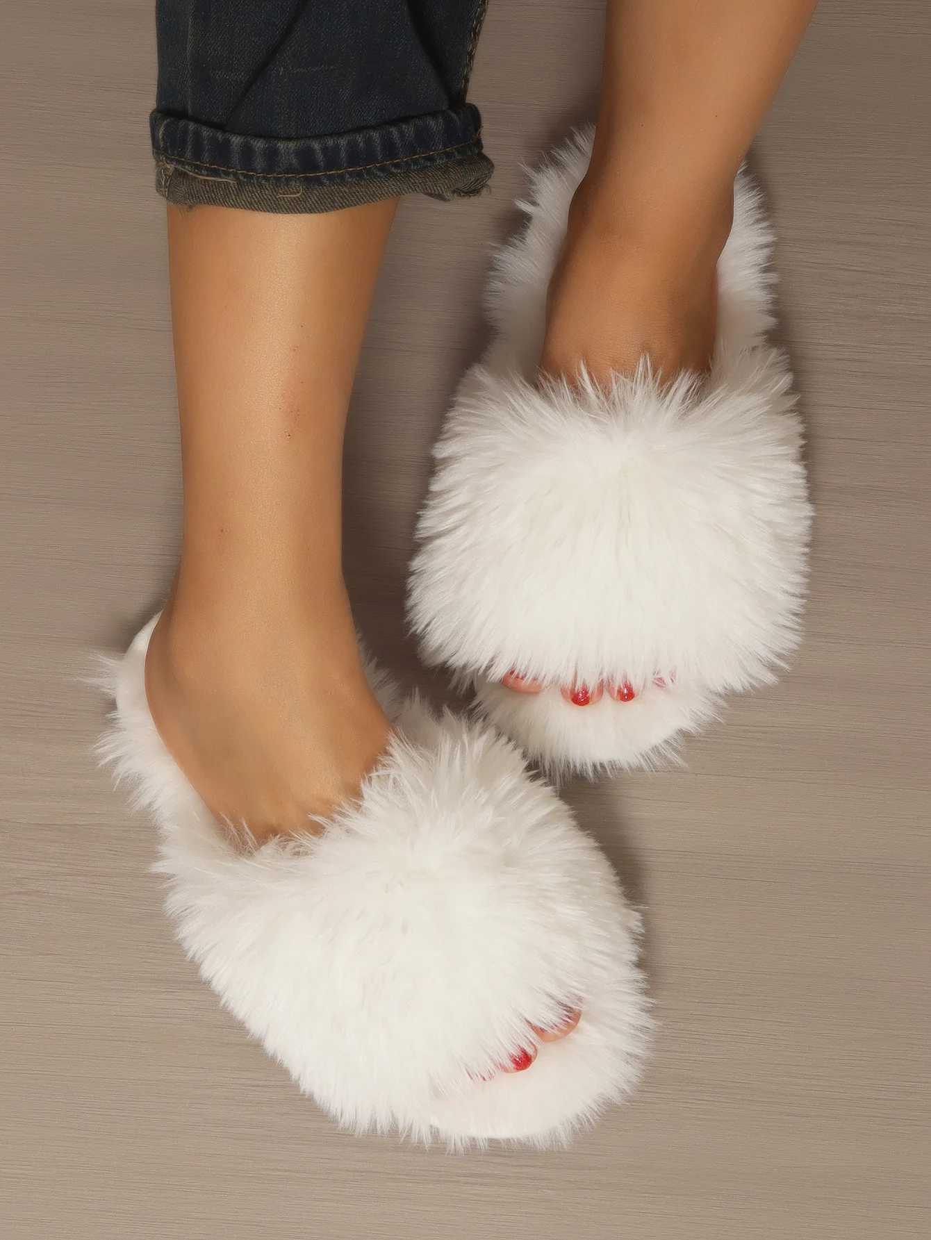 Womens Indoor Slippers 2024 Autumn and Winter New Faux Fur Home Lazy Shoes Soft Sole Girls Fi Warm Fluffy SlidesXJ250207