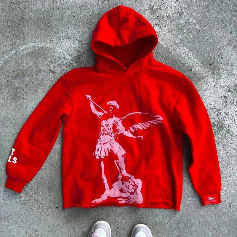 Y2K Harajuku Style Fashion Letters Skull Print Sweater Hoodie Men High Street Vintage Hip Hop Casual Sports Hoodies 240911