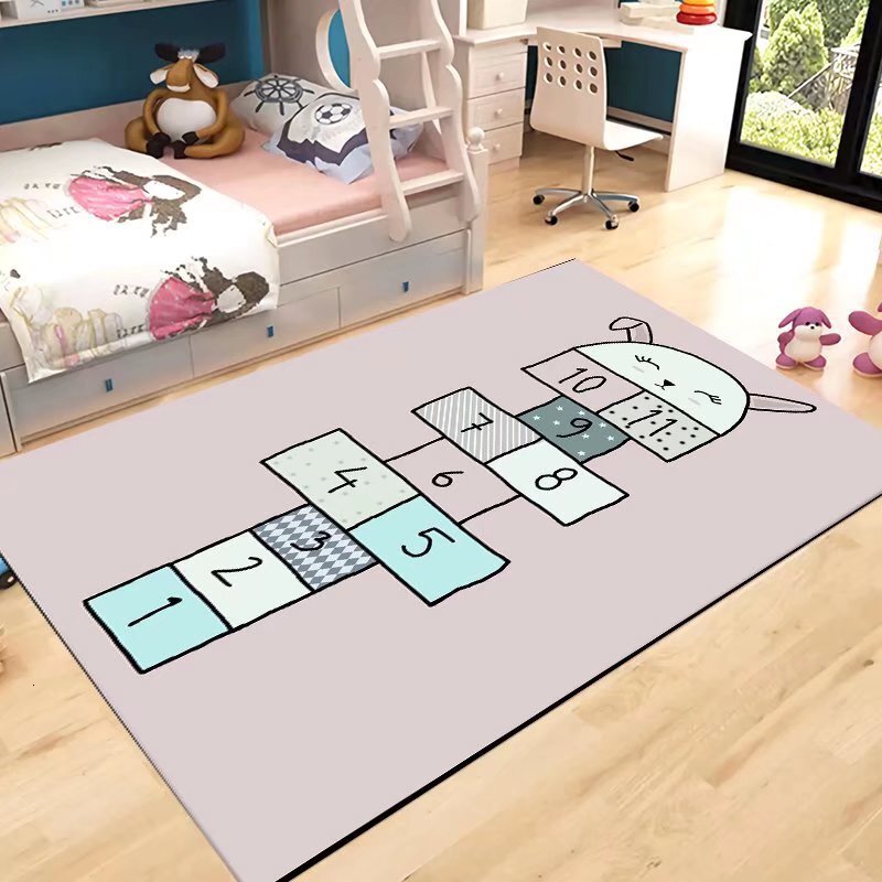 Hopscotch Floor Rug Big Space Kids Play Mats Non-slip Silicone Back Mat Wear-resistant Rugs Suitable for Children's Rooms Home Bedroom