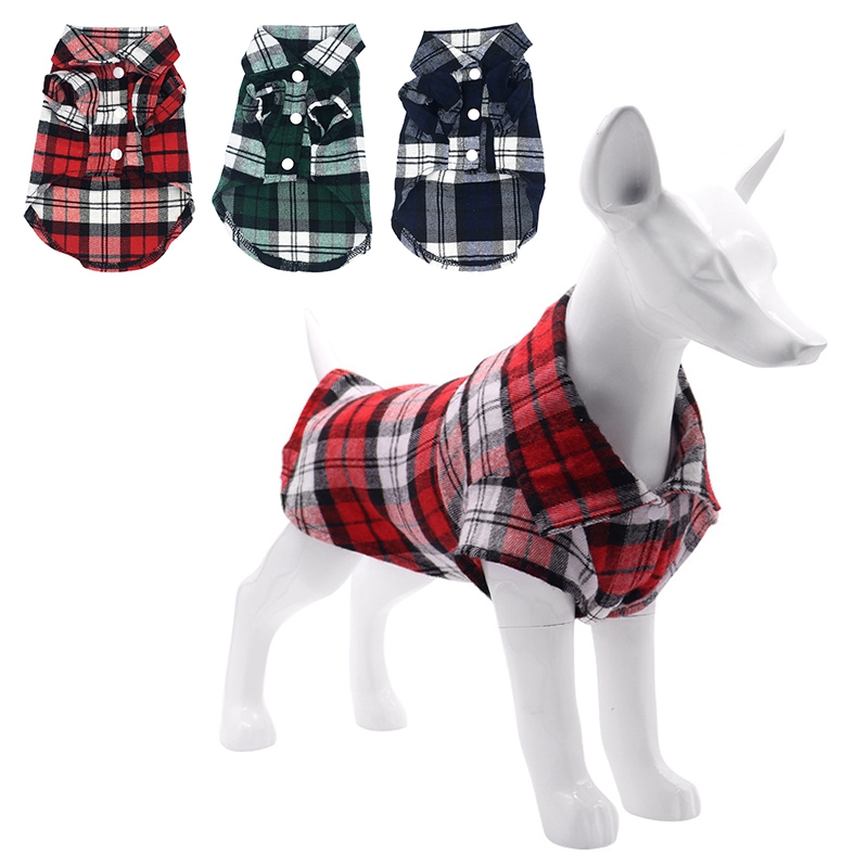 Classic British Style Plaid Pet Dog Shirt Dogs Cotton Lapel Coat Costume for Small Dog Clothes Winter Dogs Dog Accessories