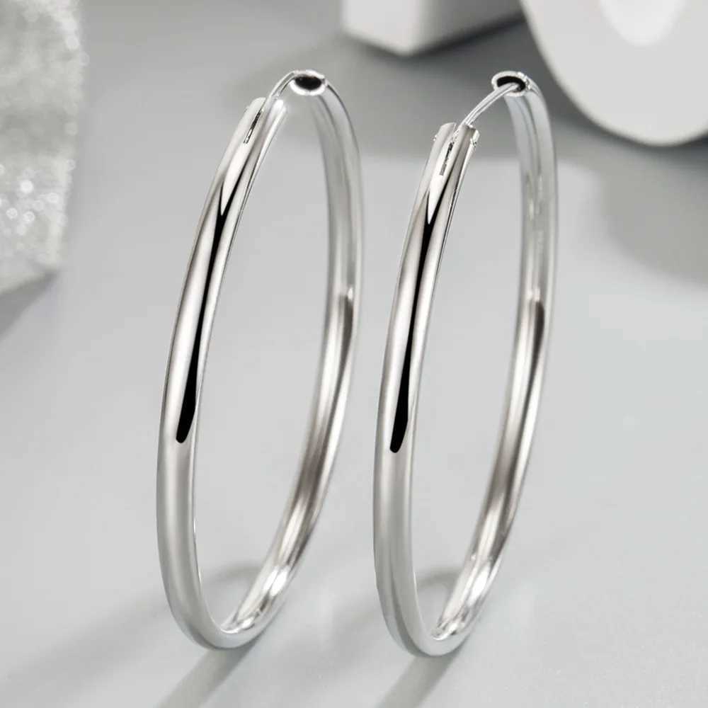 925 Sterling Silver 3MM Thick 3/4/5/6CM Hoops Earrings For Women Wedding Luxury Jewelry Accessories 2024 Trend JewelleryX240912