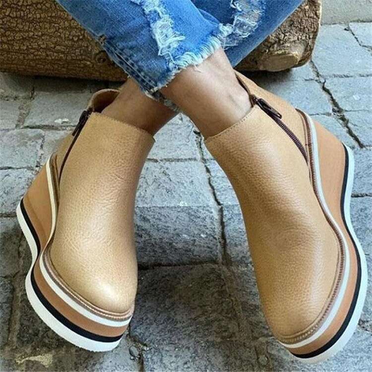 Shoes 2022 Autumn Black Platform Women Zipper Wedge Booties Size 43 Heeled Ankle Boots Botas De Mujer