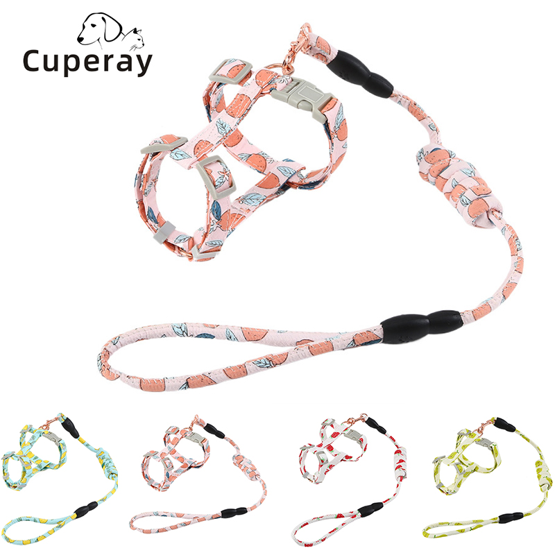 Adjustable Cat Harness Leash Set, Escape Proof Cat Harness H Shape Cat Harness Fruit Print Pattern for Cat Kitten Puppy Walking