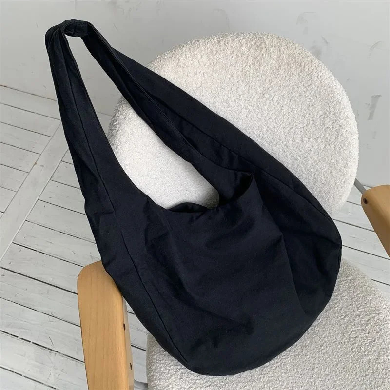 Womens shoulder Korean style large capacity canvas handbag solid color casual shopping bag 240910 4