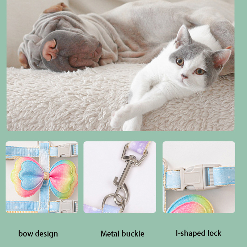 Bow Pet Harness and Leash,adjustable Anti-breakaway Cat Walking Rope,small Pet Leash and Harness with Quick Buckle Cat Supplies