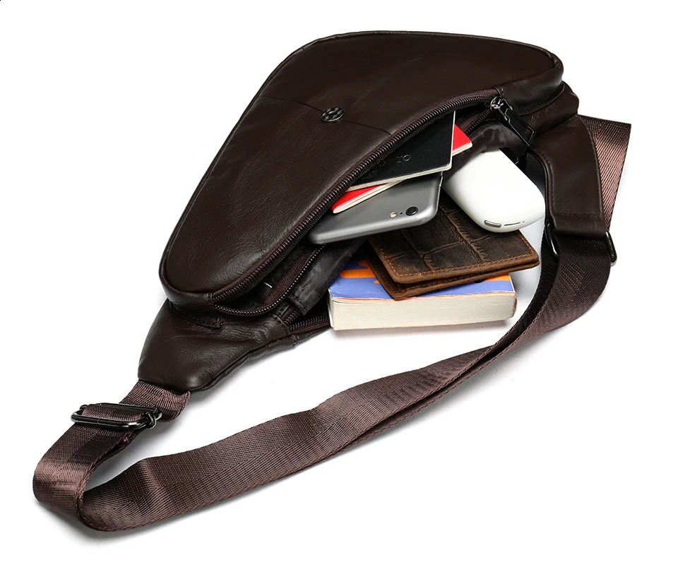 Retro leather mens chest bag soft cowhide leather sling bag shoulder bag backpack outdoor riding bag 240907
